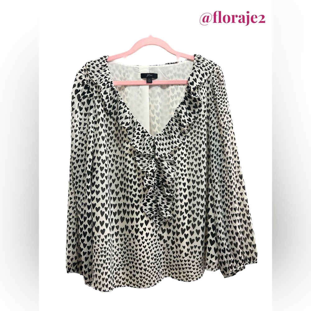 J.Crew Ruffleneck Hearts Blouse Size L - Picture 4 of 4